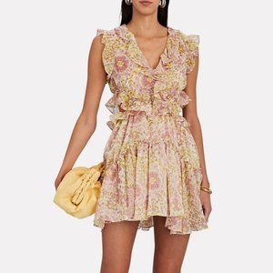 MISA LOS ANGELES Jolie Floral Ruffle Cutout Minidress Flora (Large)
